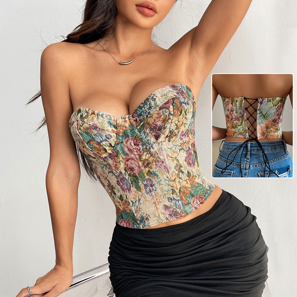 Vest Top With Back-tied Corsett