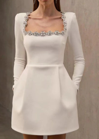 Elegant Square Neck Long-sleeved Dress