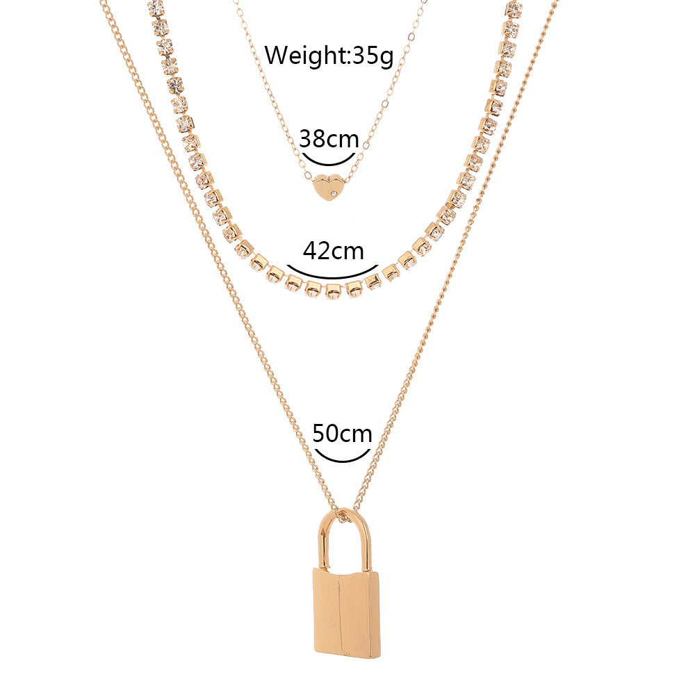 Lock pendant multi-layer Gold Necklace