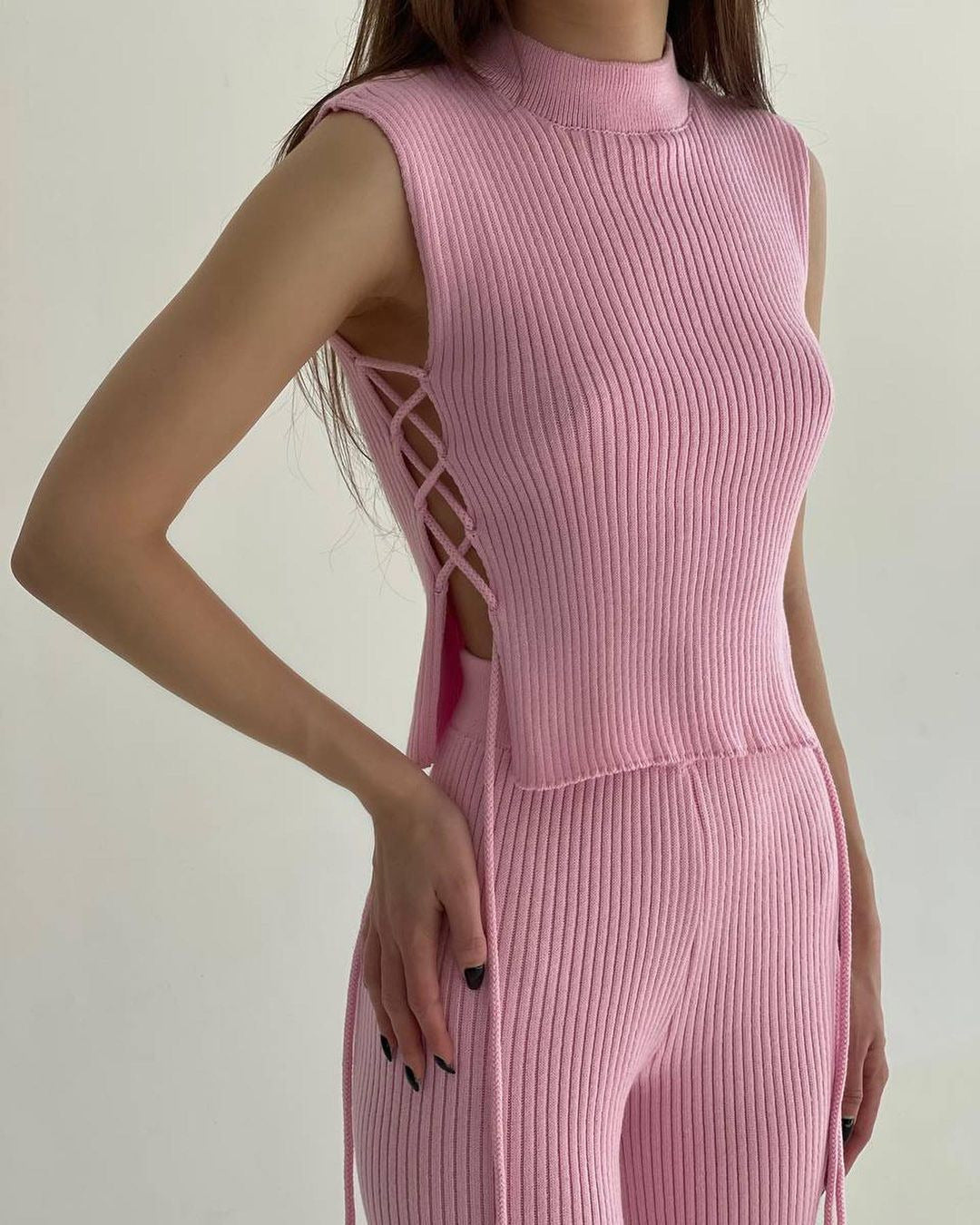 Knitted Woven Vest Pant Suit