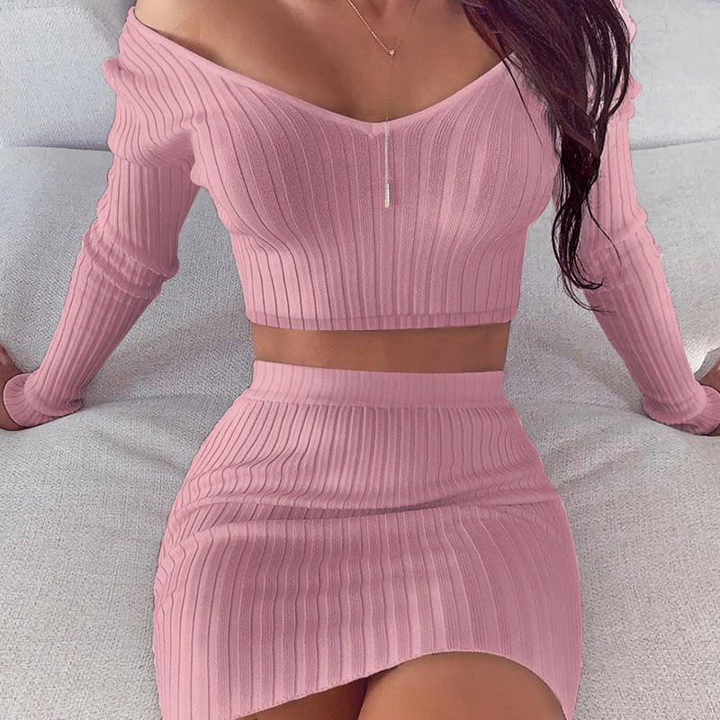 V-neck Skirt Suit