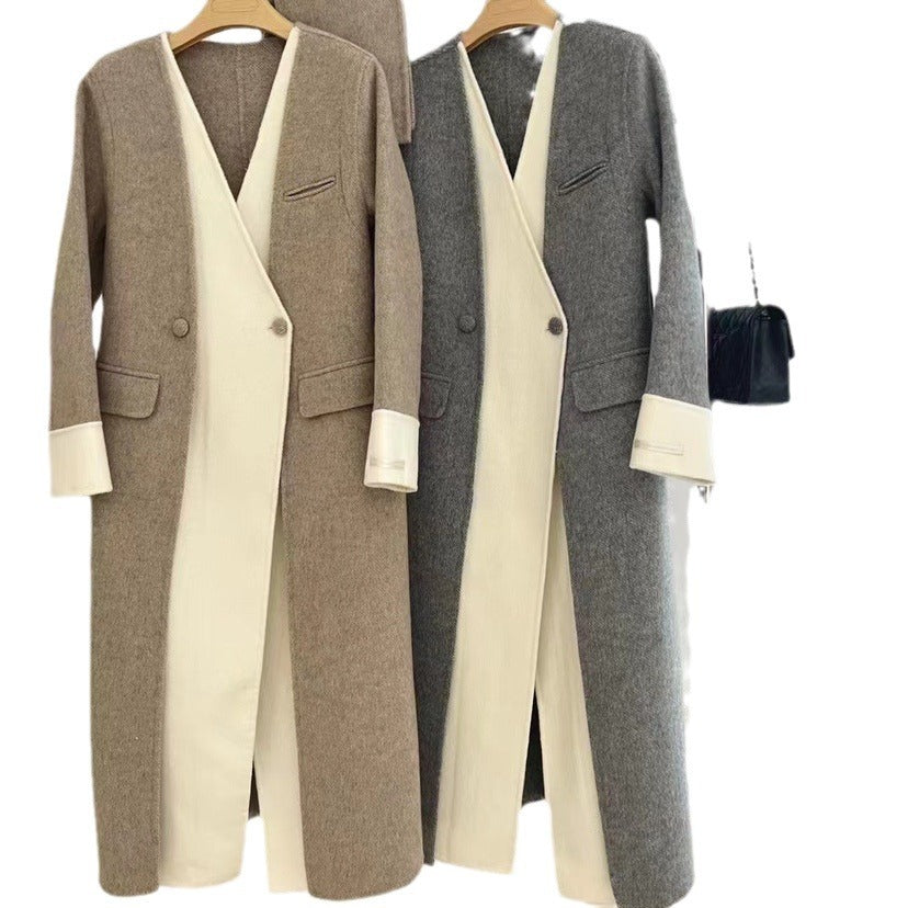 Wool V-neck Reversible Woolen Coat