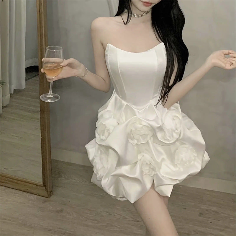 Tube Top Three-dimensional Flower Dress