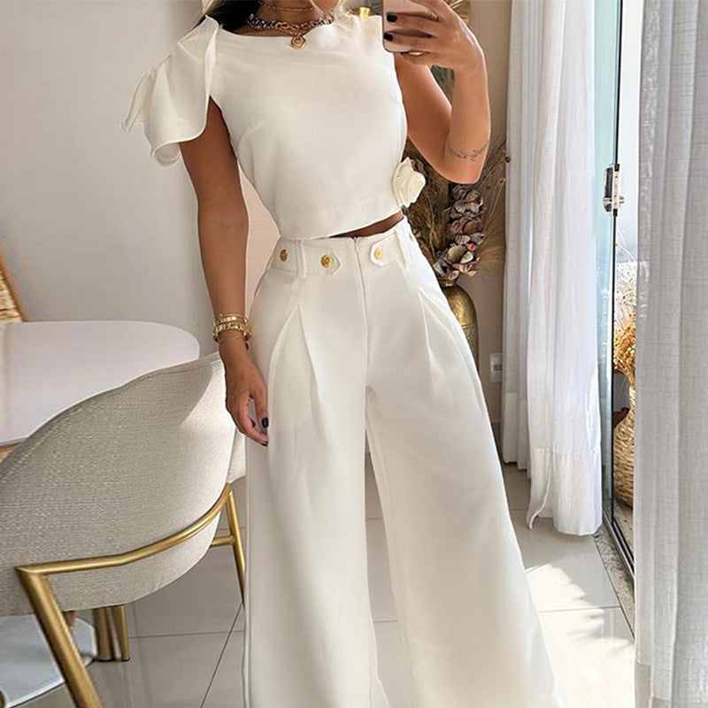 Petal Sleeve Blouse And Pant Set