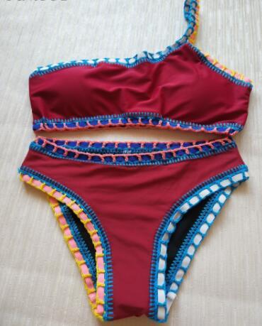 Woven bikini set swim suit by M Chic Boutique featuring a stylish, colorful pattern and adjustable straps.