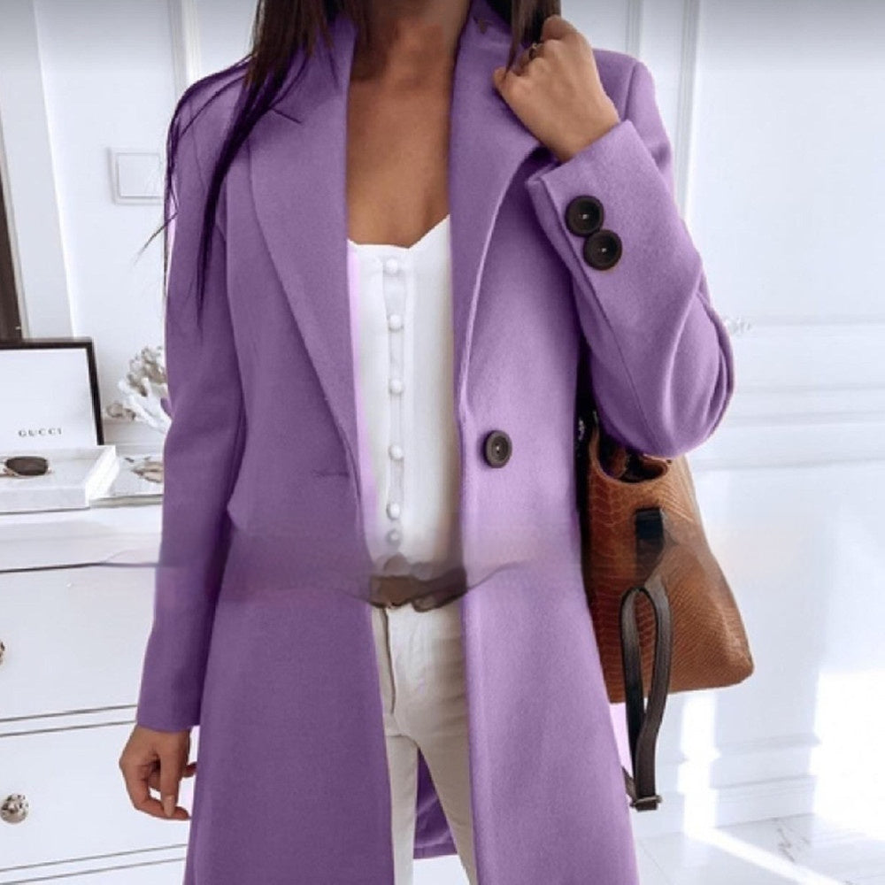 Solid Color Slim Fit Woolen Coat