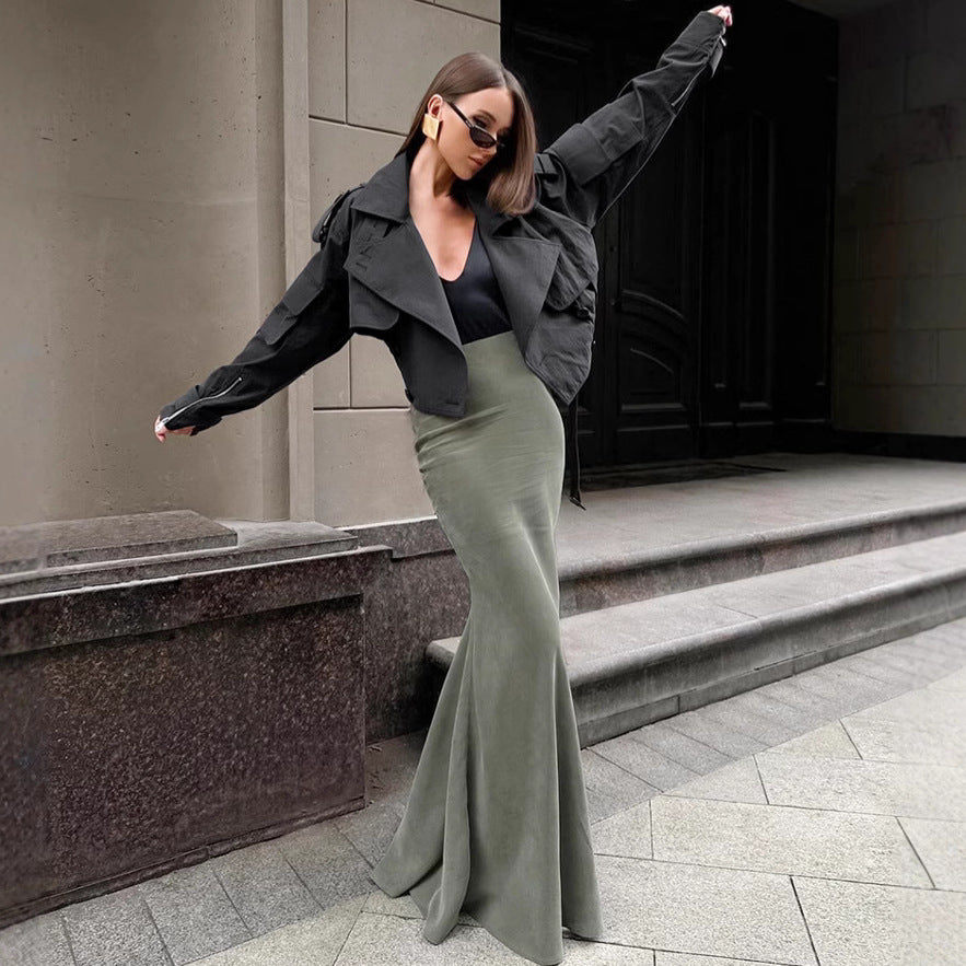 Velvet Slim High Waist Sheath Fishtail Skirt