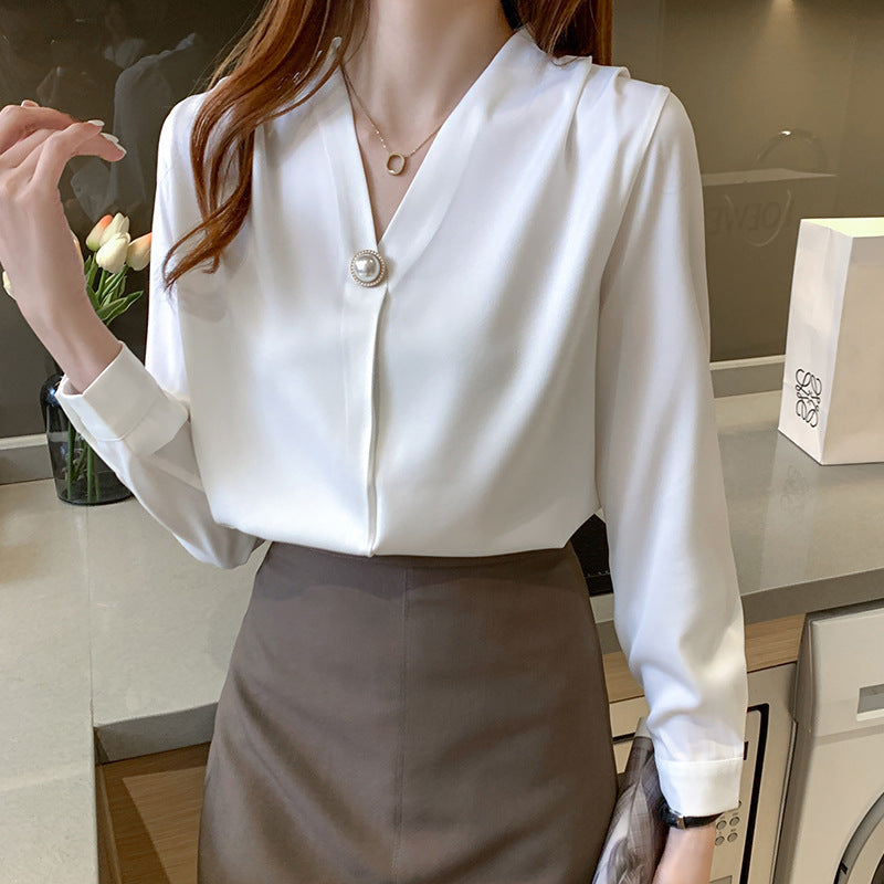 V-neck Chic Long-sleeve Blouse