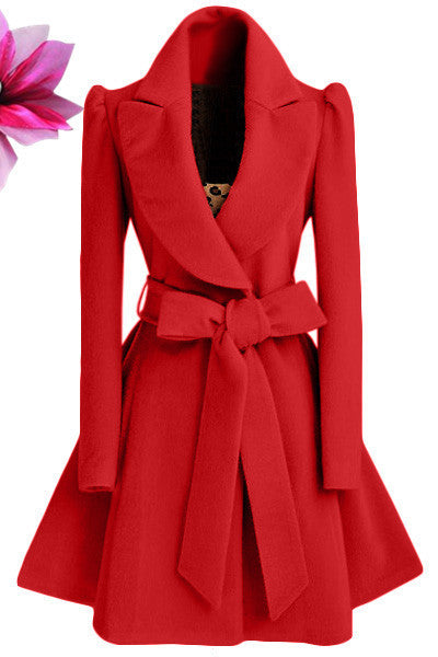 Waist Slim-fit Woolen Coat