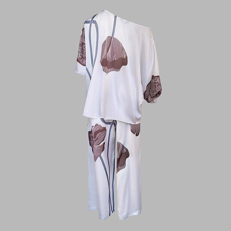 Printed Top Straight-leg Pants Set