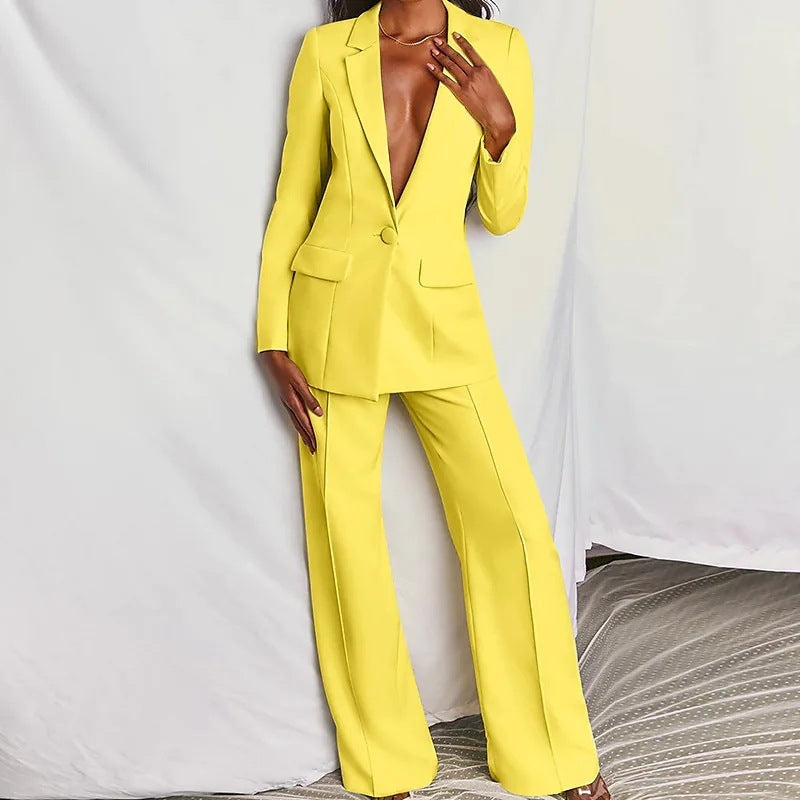 Solid Long Sleeve Blazer Suit