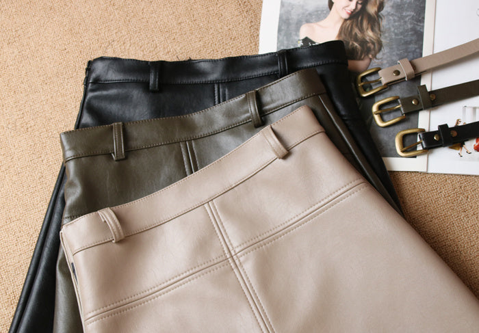 High Waist All-match Thin PU Skirt