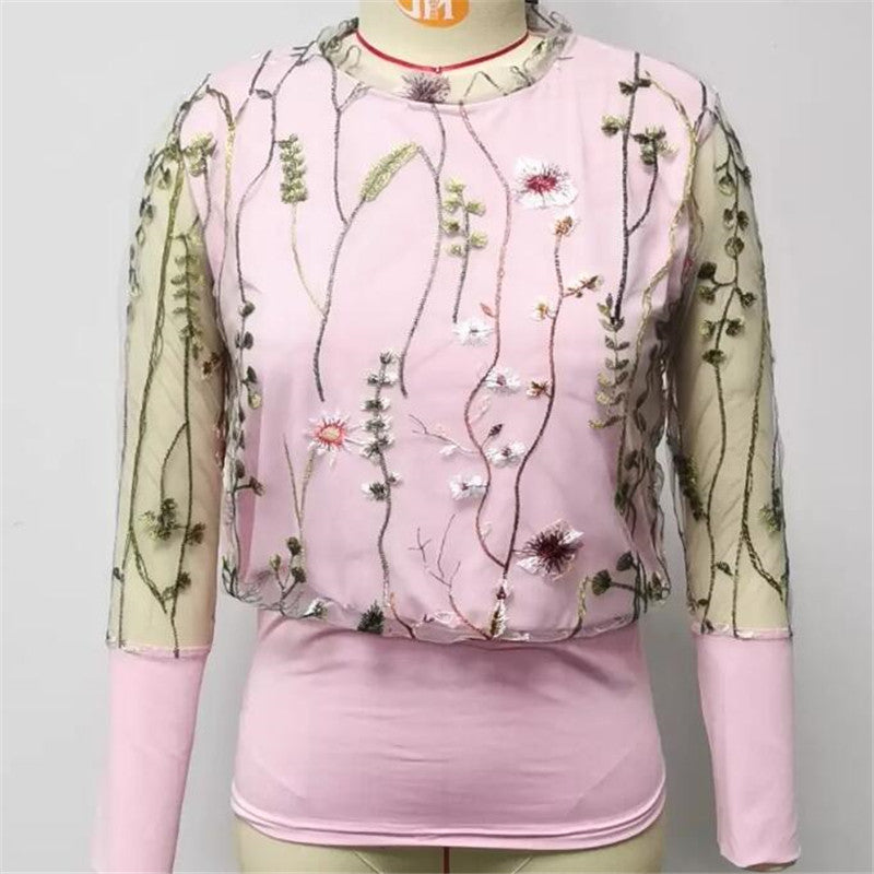 Floral Sheer Mesh Sleeve Blouse - M Chic Boutique