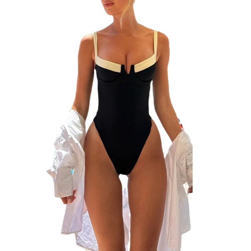 Women's Contrast Color One-piece Swimsuit