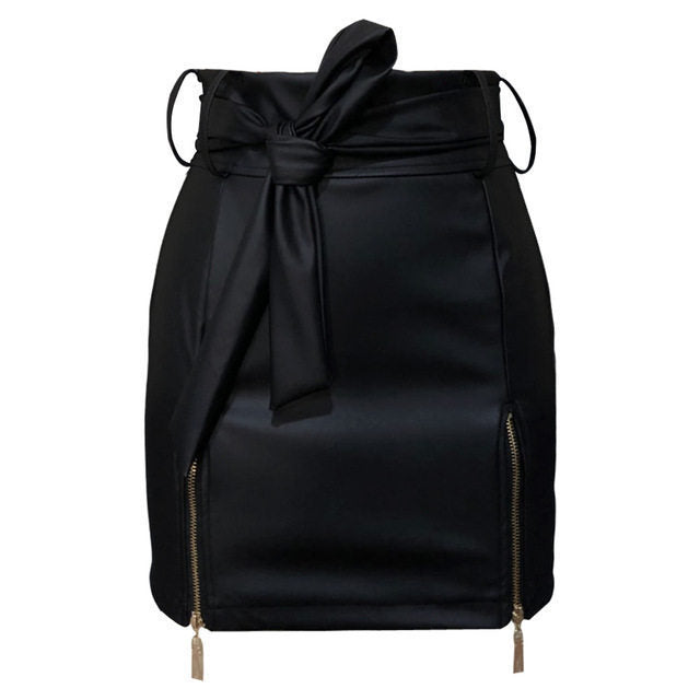 Women Bandage PU Leather Skirt