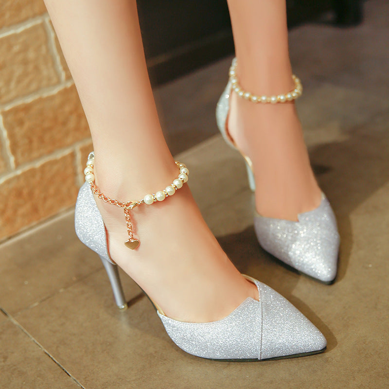 Golden Silver pointed shoes