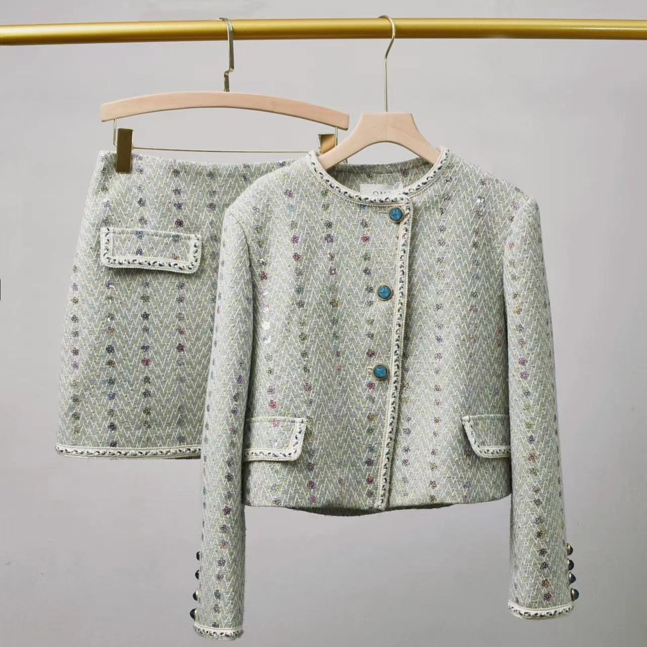 Sequin Embroidery Socialite Two-piece Overskirt Suit