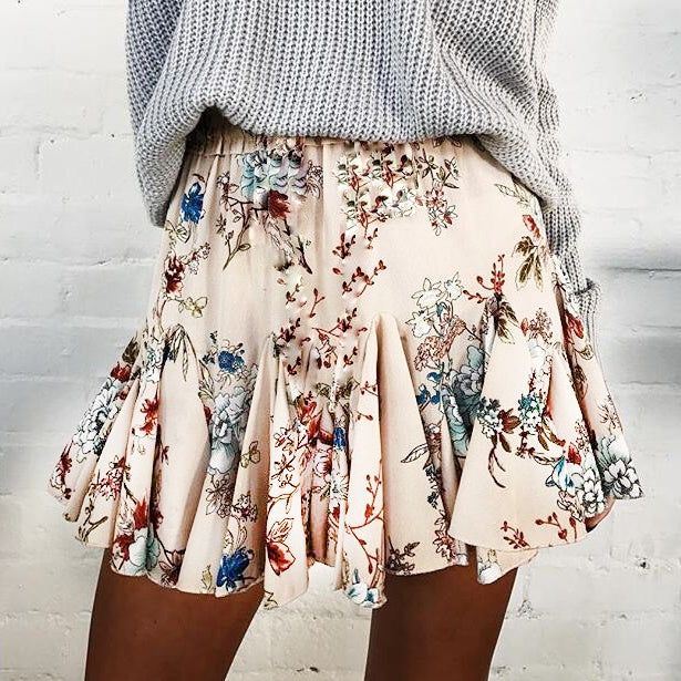 Floral Print Wrapped Mini Skirt