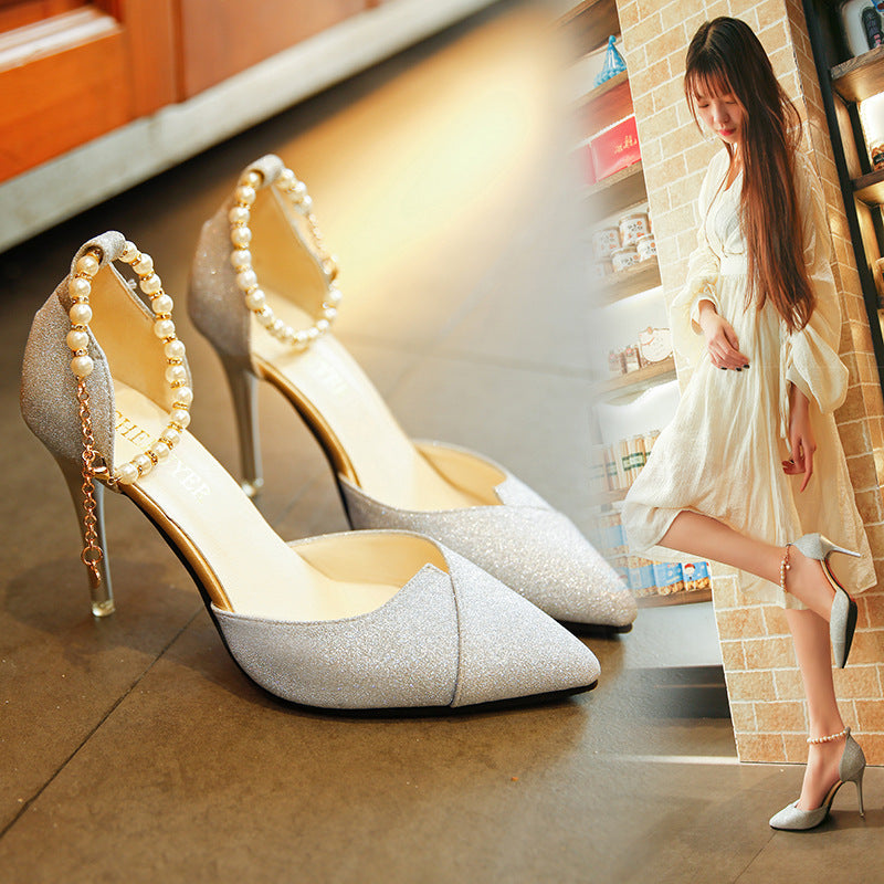 Golden Silver pointed shoes