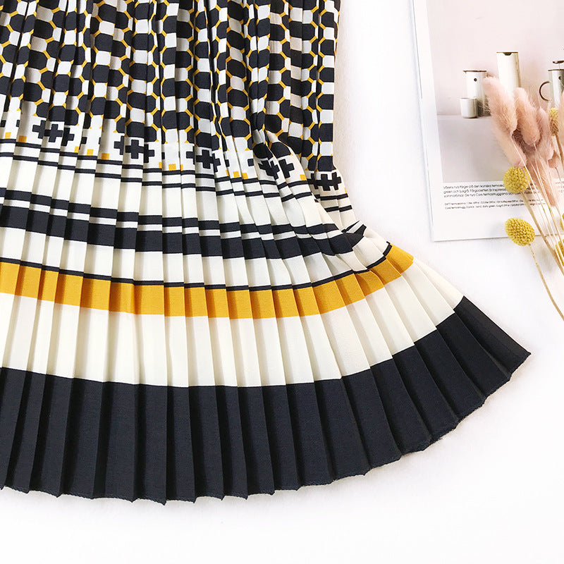 Striped Floral Slim A-Line Skirt