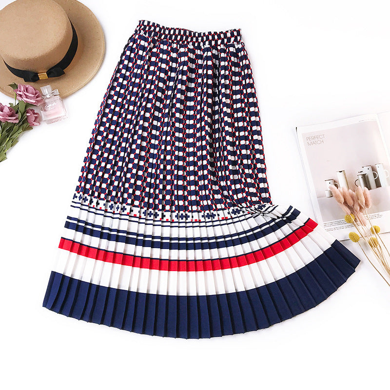 Striped Floral Slim A-Line Skirt