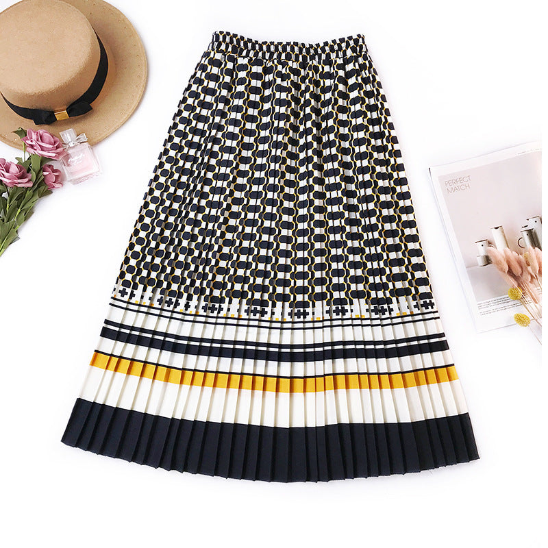 Striped Floral Slim A-Line Skirt