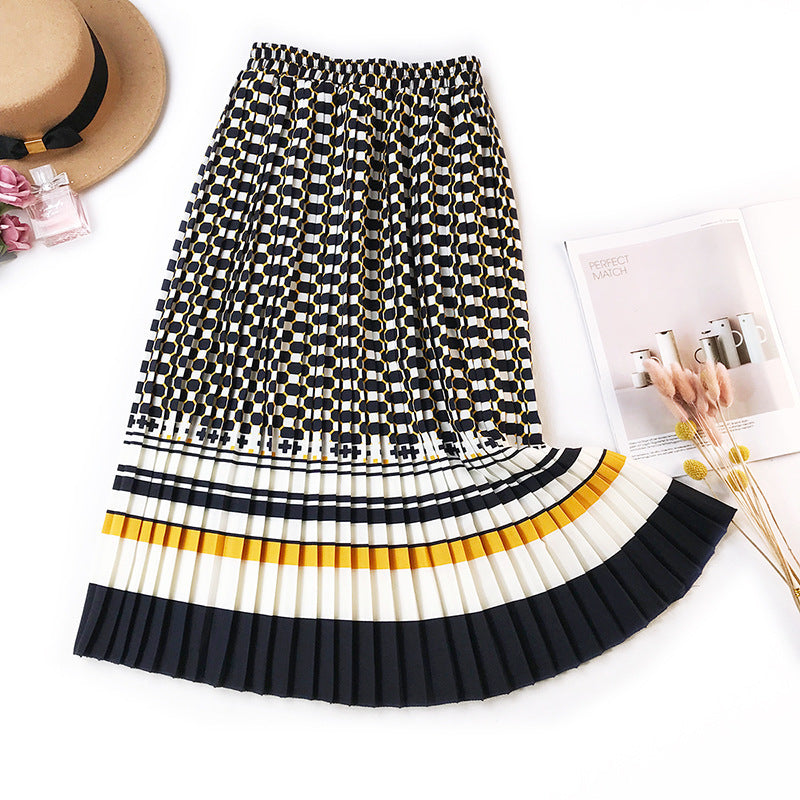 Striped Floral Slim A-Line Skirt