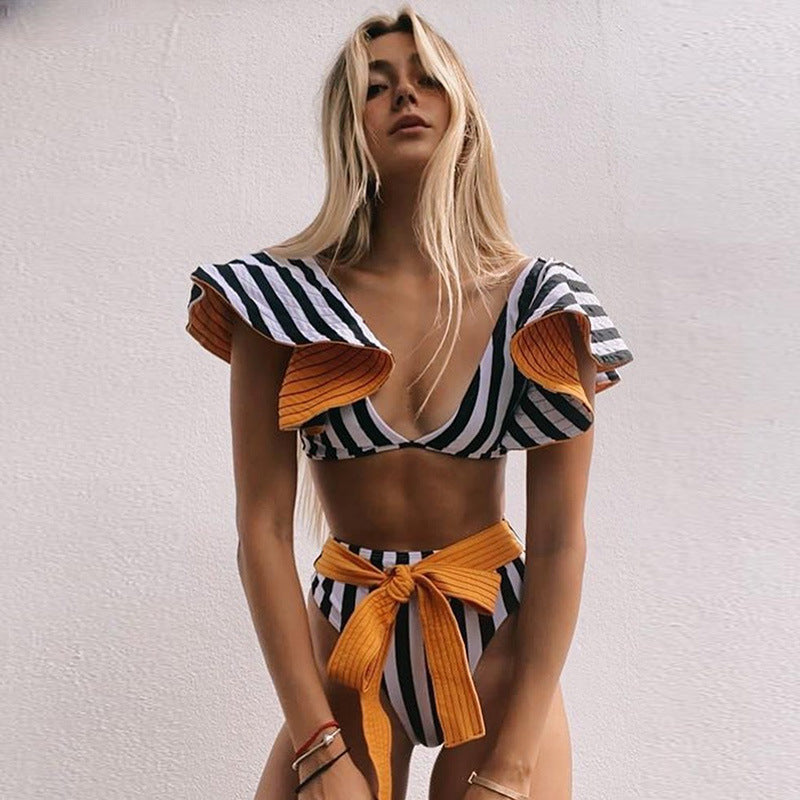 Flounce Strap High Waist Split Bikini