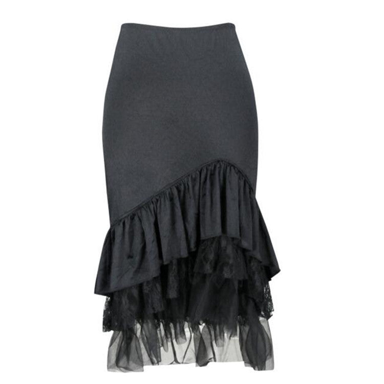 Solid Color Lace Fine Mesh Fishtail Skirt