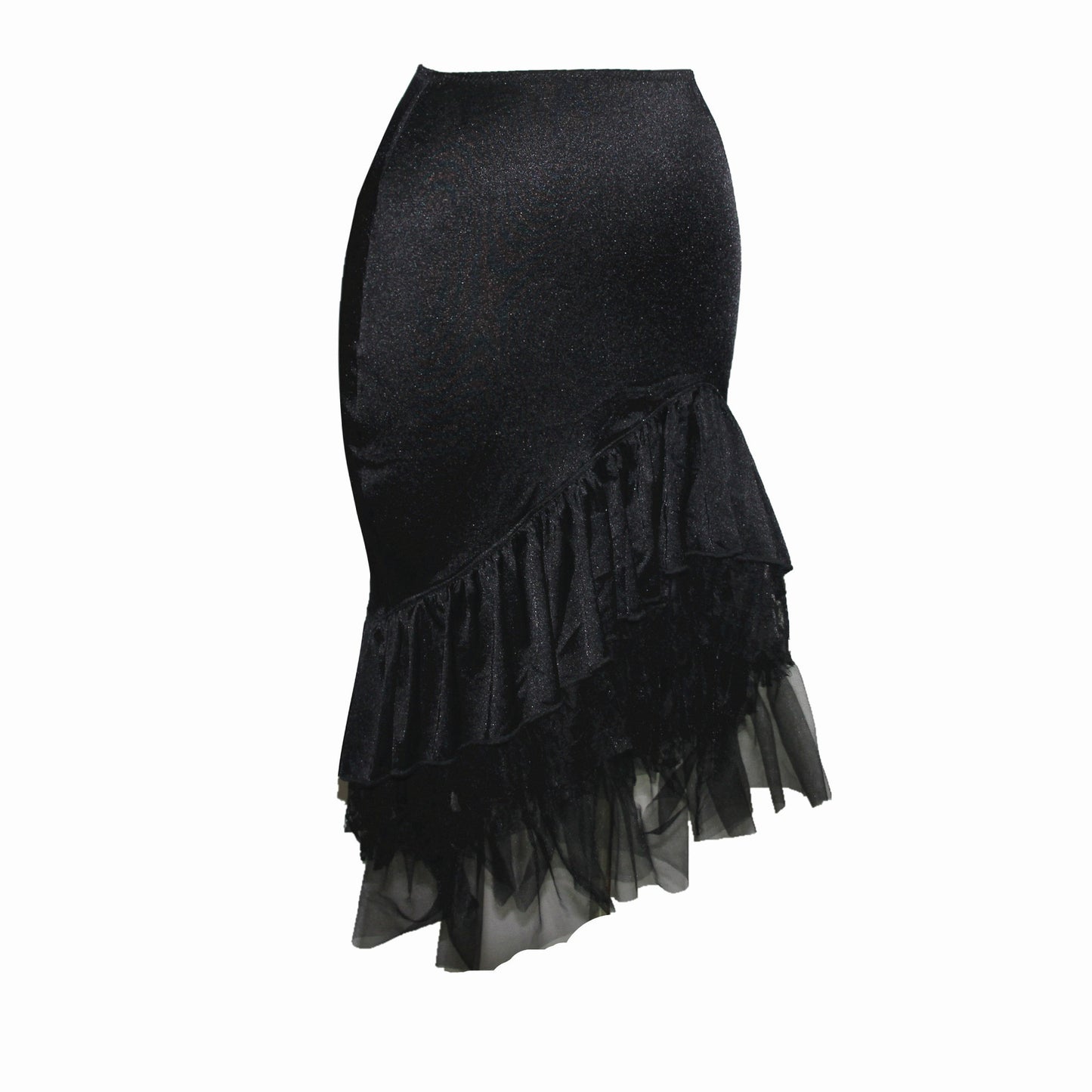 Solid Color Lace Fine Mesh Fishtail Skirt