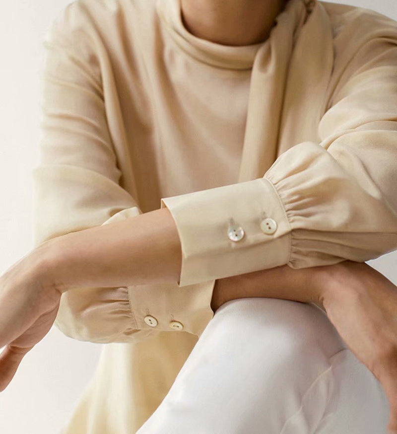 Simple Silk Stand Up Collar Blouse
