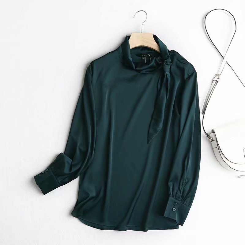 Simple Silk Stand Up Collar Blouse