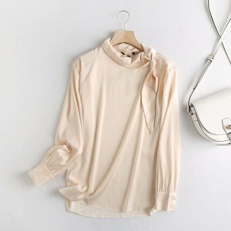 Simple Silk Stand Up Collar Blouse