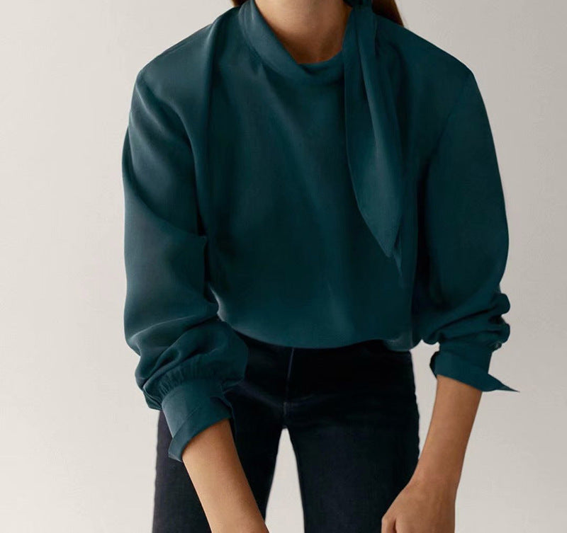 Simple Silk Stand Up Collar Blouse