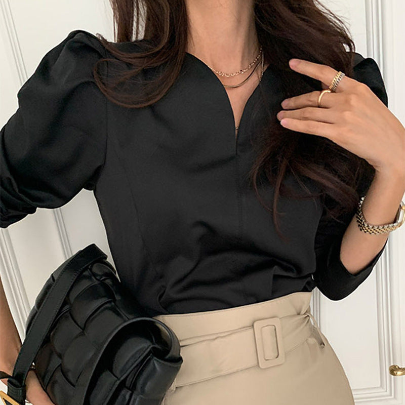 French Style Slim Chic V-neck Shirt