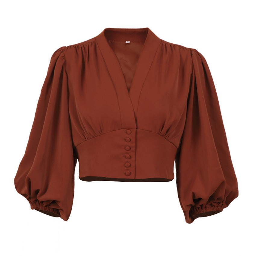 V Neck Button Down Blouse