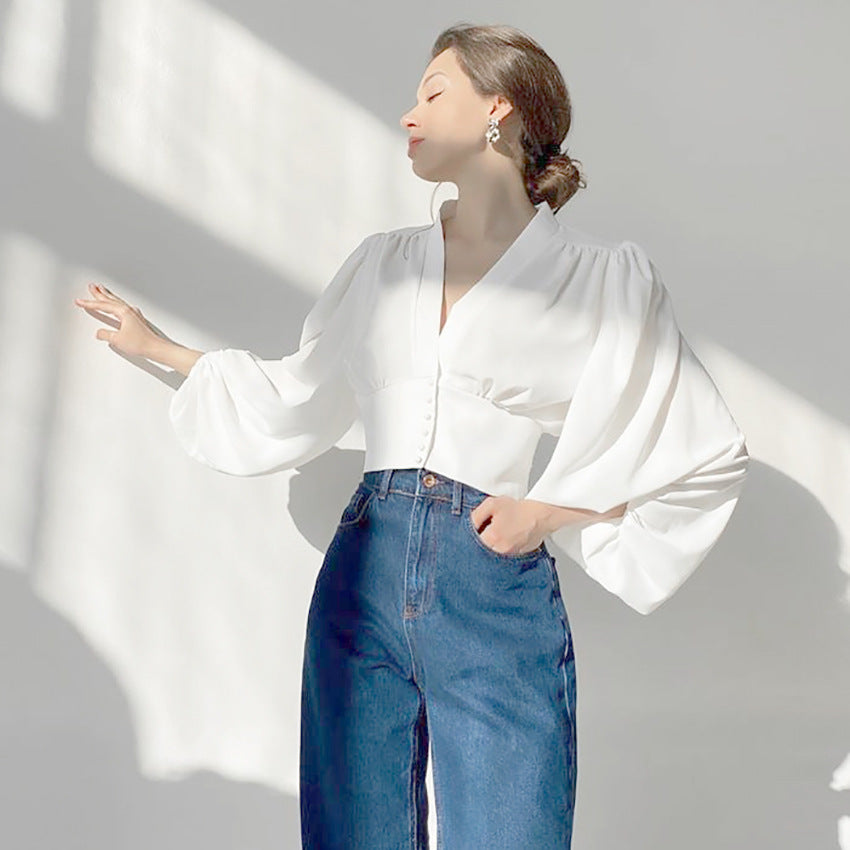 V Neck Button Down Blouse