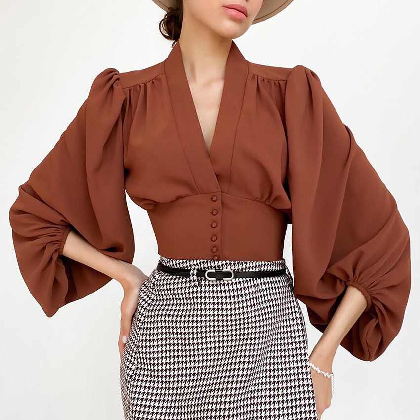 V Neck Button Down Blouse