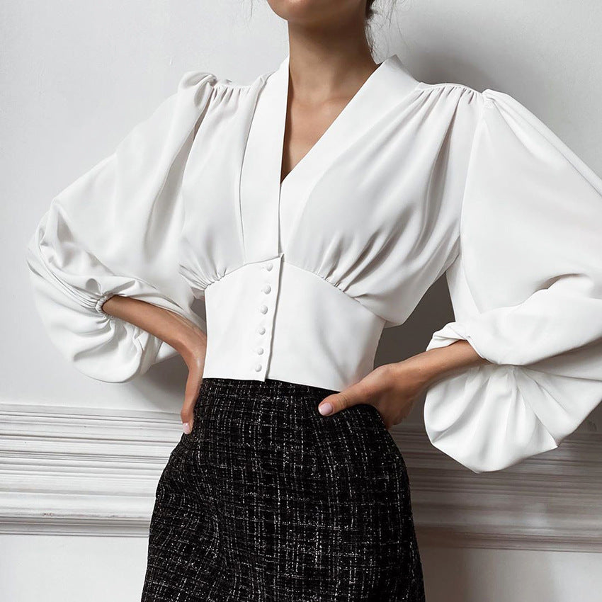 V Neck Button Down Blouse