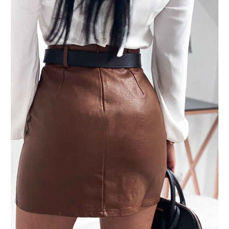 Elegant Fashion Rivets PU Leather Skirt