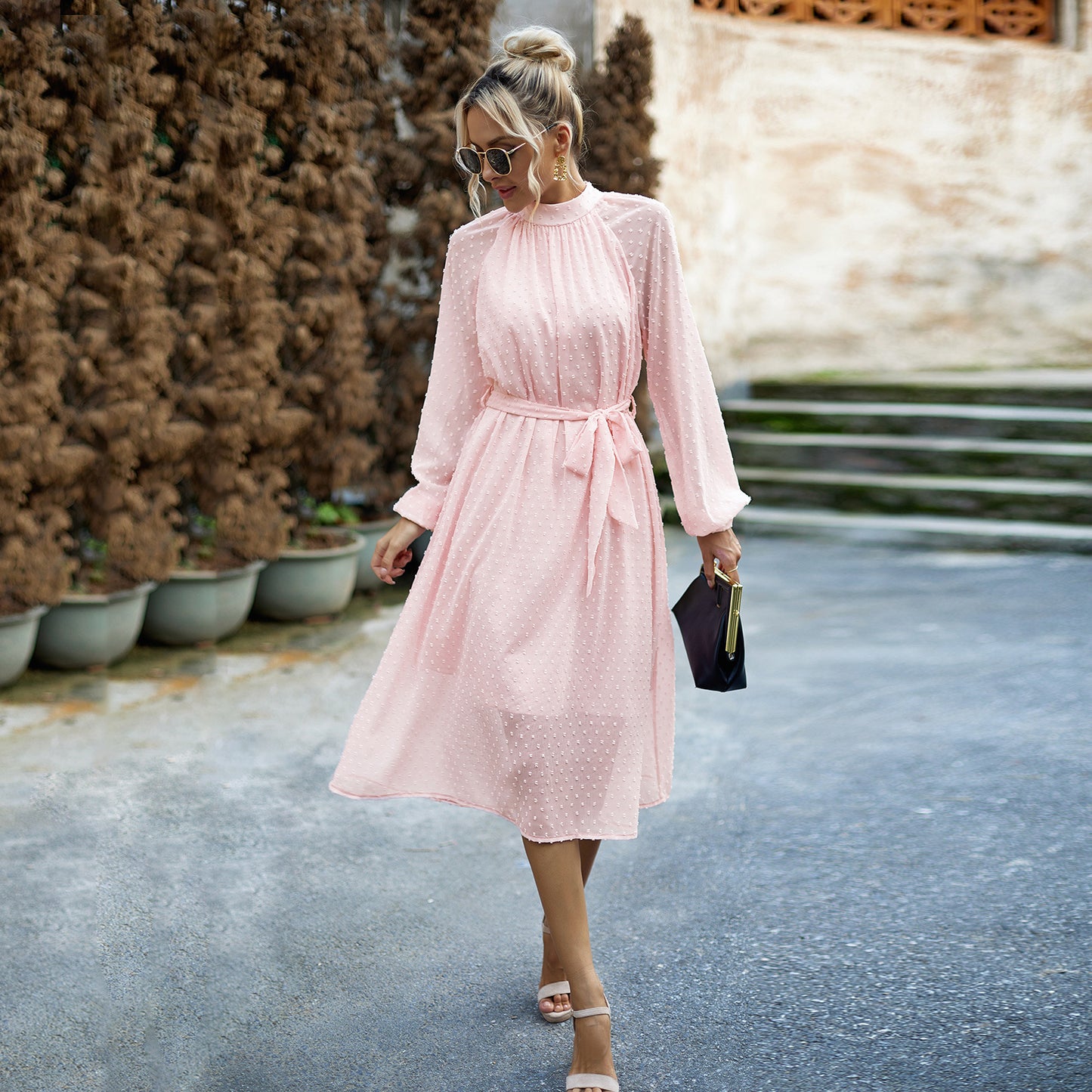 Fashionable Elegant Jacquard Round Neck Dress