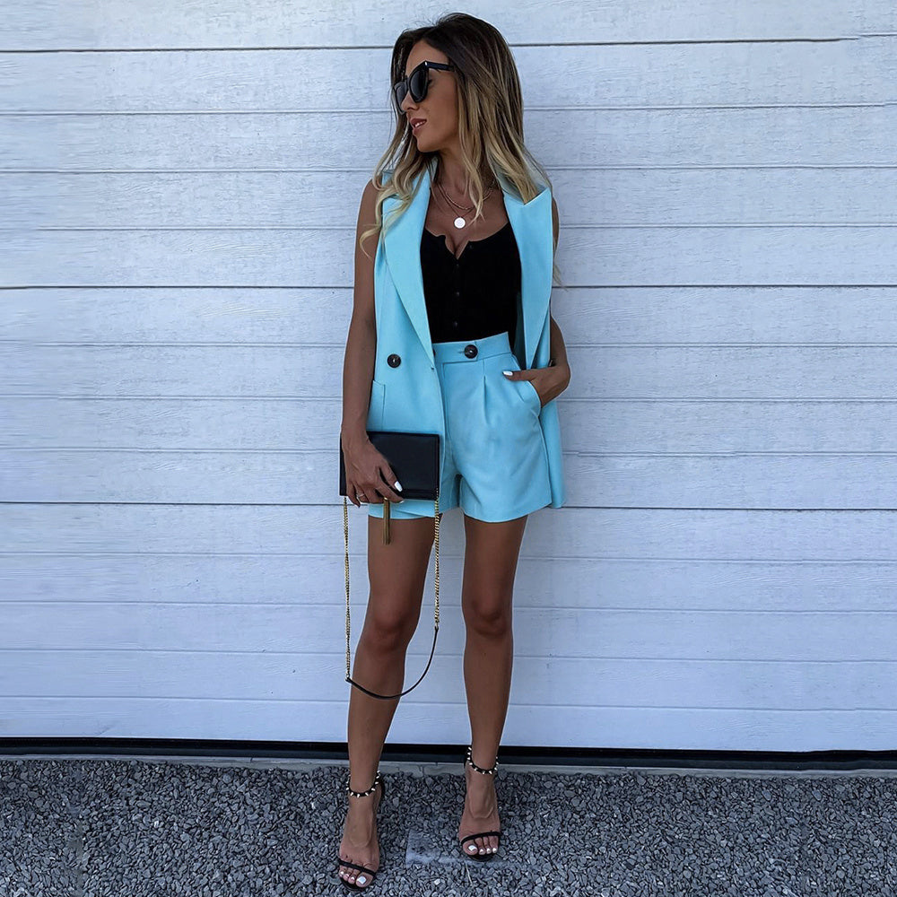 Solid Color Waistcoat Wide-leg Pants Suit