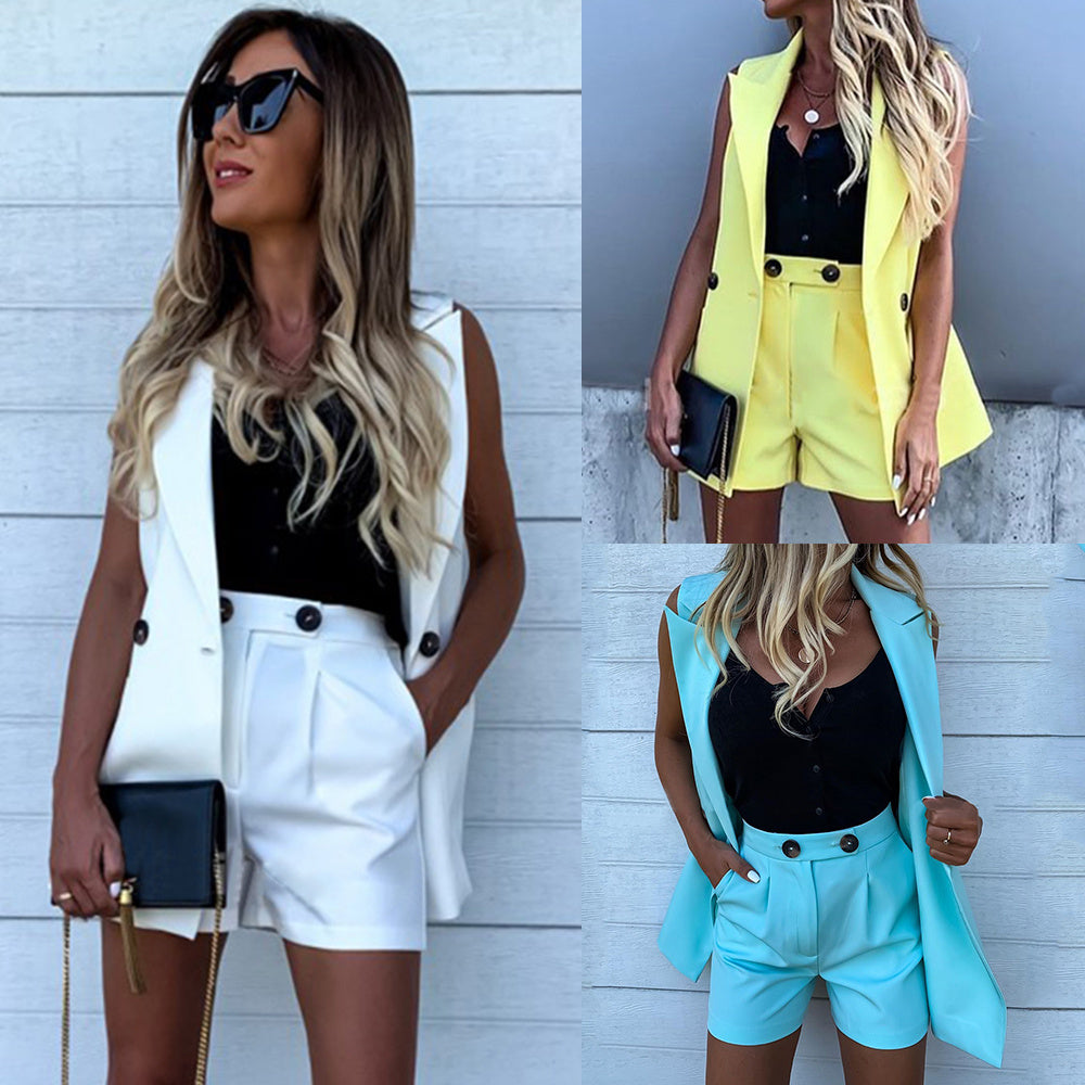 Solid Color Waistcoat Wide-leg Pants Suit