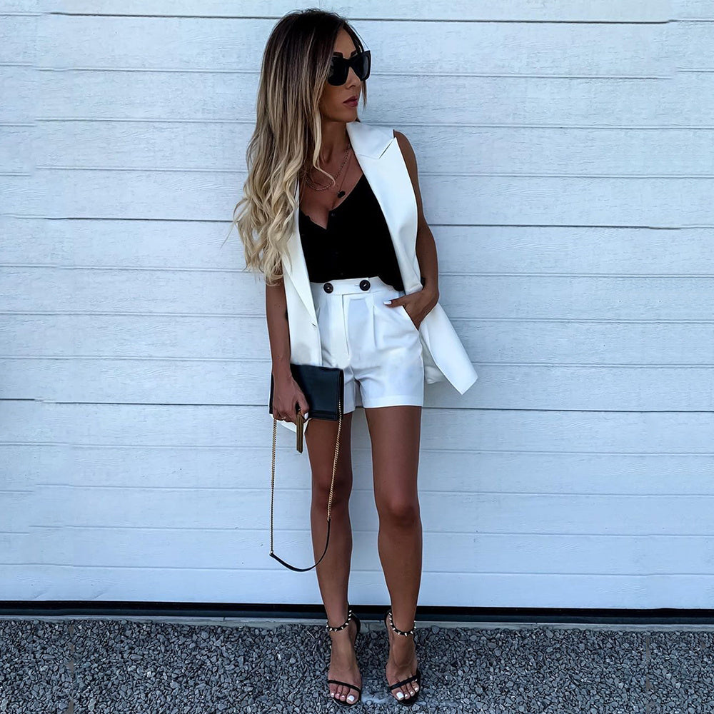 Solid Color Waistcoat Wide-leg Pants Suit