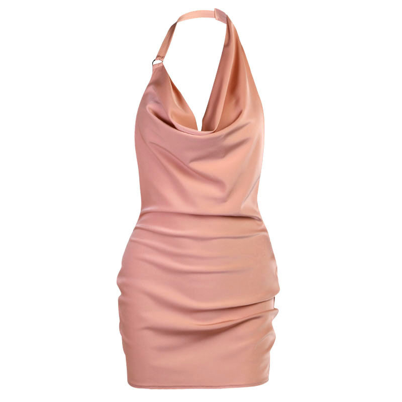 Satin Party Dress V Neck Backless Dress