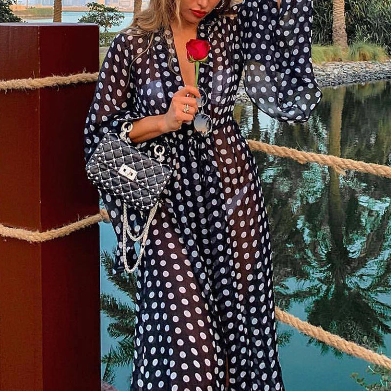 Loose Chiffon Polka Dot Cardigan Beach Blouse