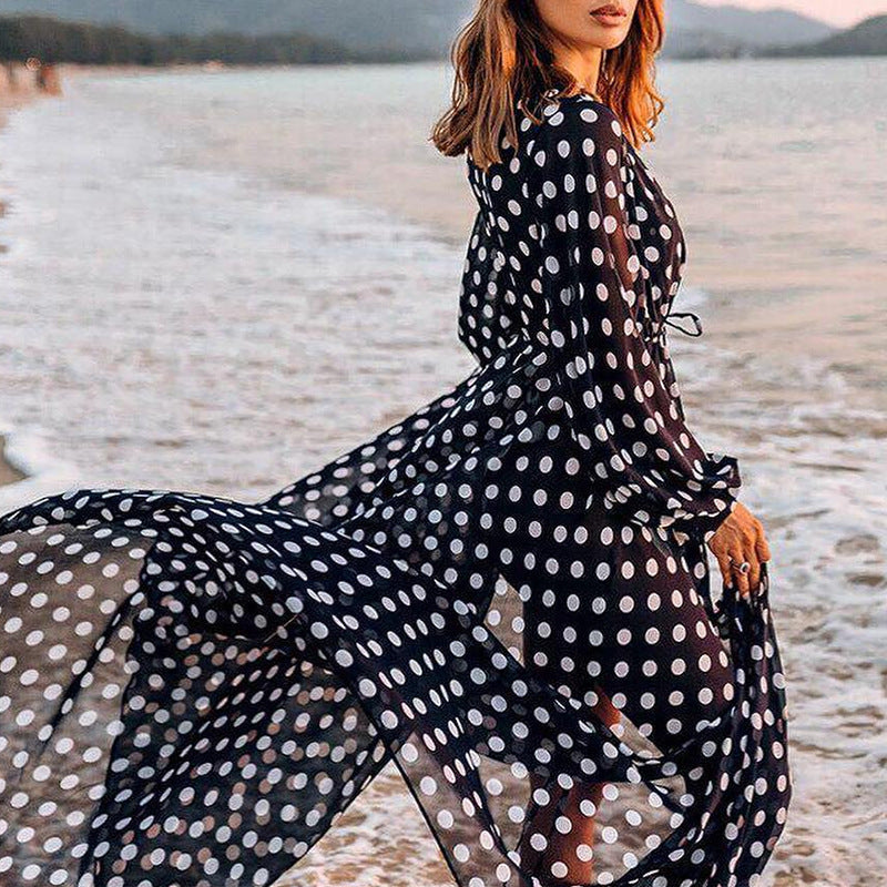Loose Chiffon Polka Dot Cardigan Beach Blouse