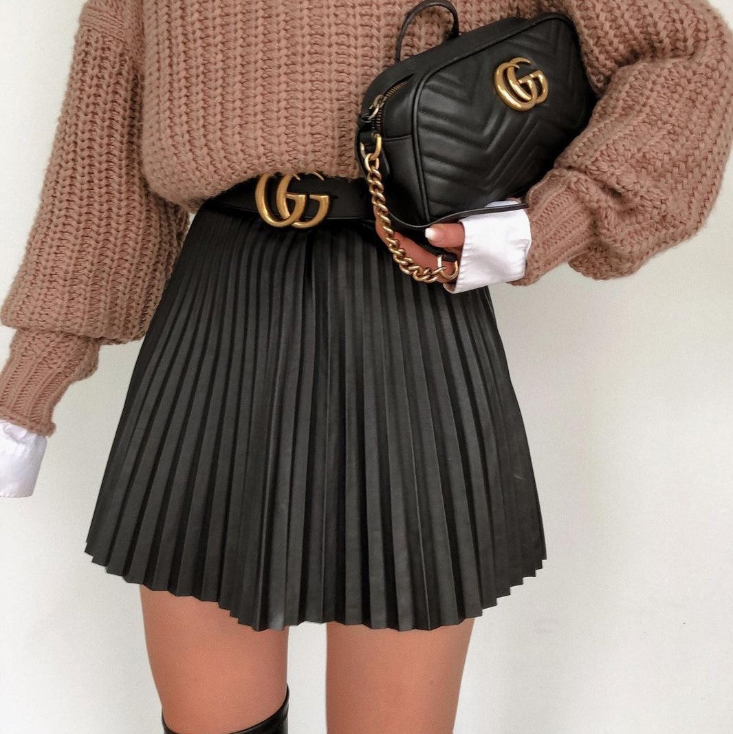 Pleated Knitted Mini Skirt