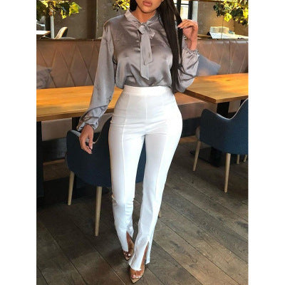 Solid color high waist pants