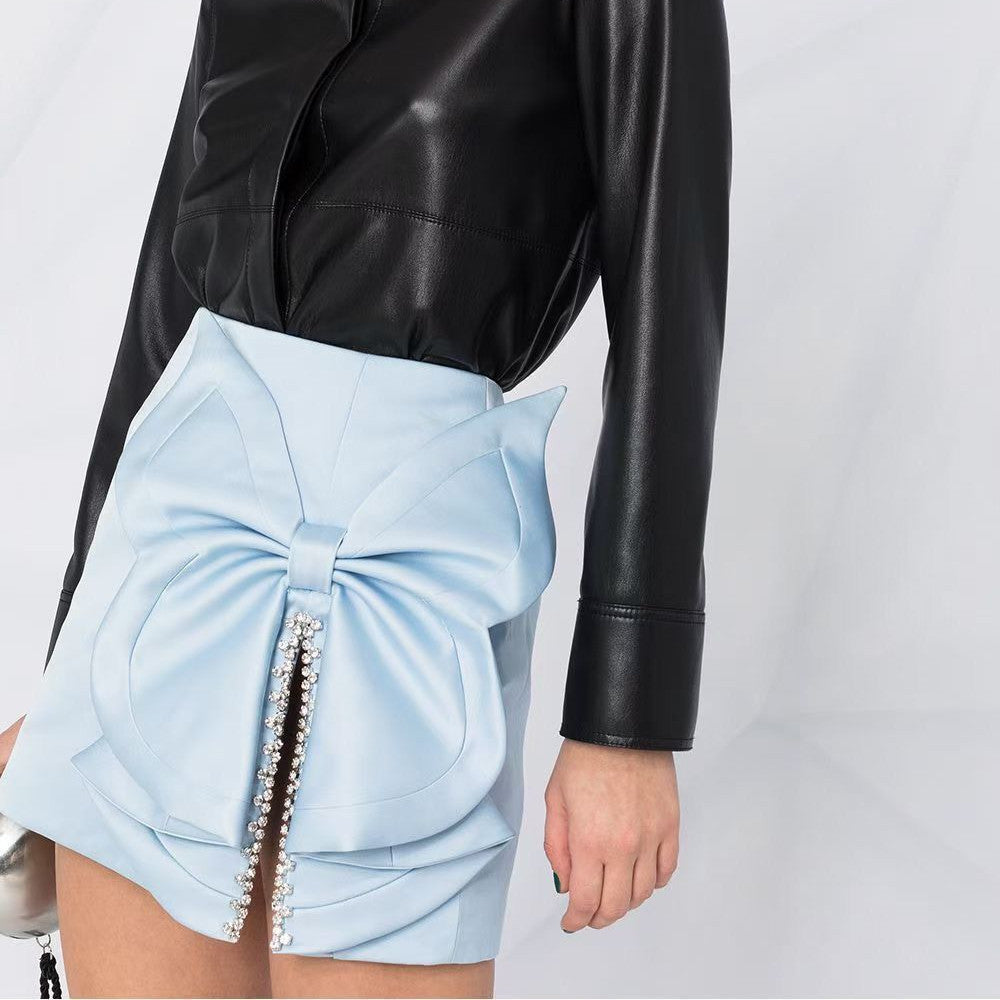 Bowknot Slit Crystal Trim Skirt